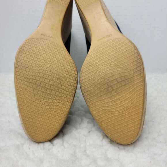 Stuart Weitzman Women's Cork Wedge Shoes Size 8.5 Navy Blue Suede Shoes - Picture 9 of 9
